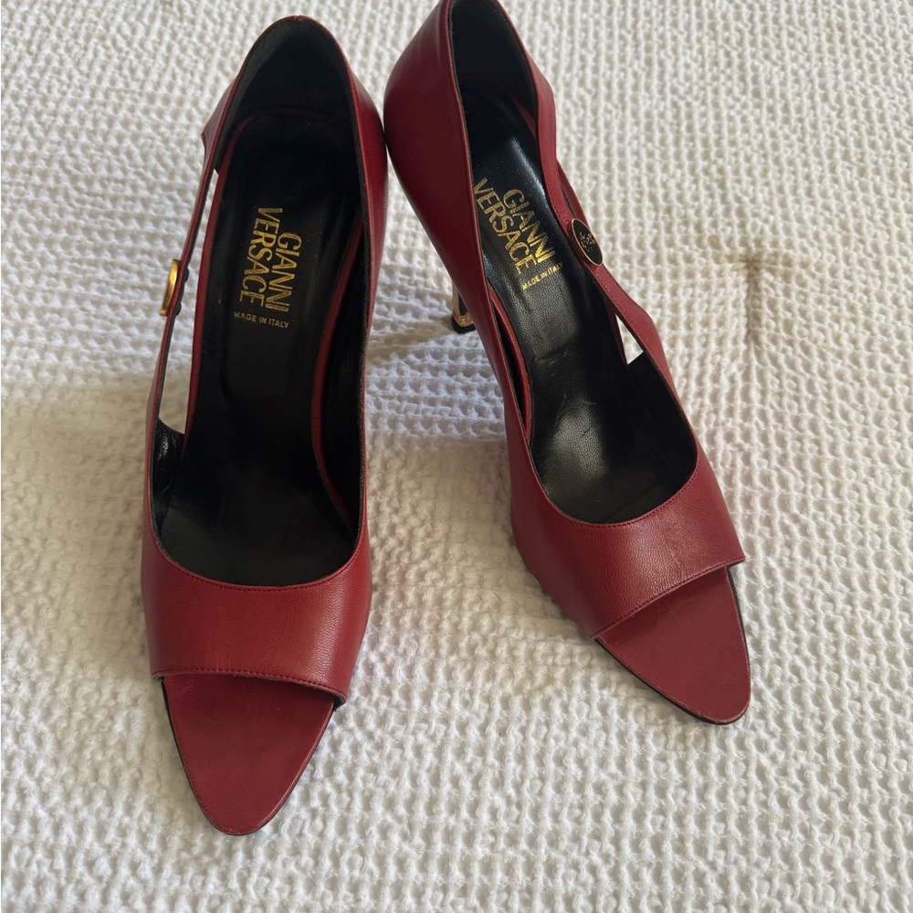 Versace Red Peep-Toe Heels